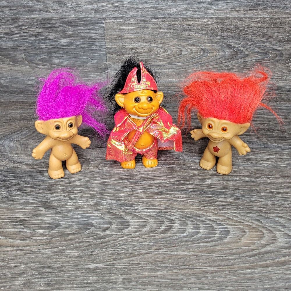 Vtg‎ Troll Doll Troll-Kins Lot of 3 Outfit Toy RUSS Trolls Male Dress Up
